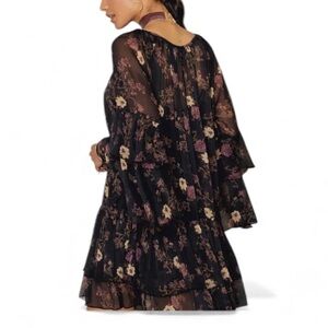 Free People Black Sheer Sunsetter Dress with Floral Accents XS